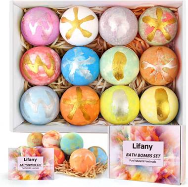 Lifany Bath Bomb Gift Set - 12PCs Bath Balls for Bubble & Spa Bath, Birthday Valentines Mothers Day Anniversary Christmas Gift Choices