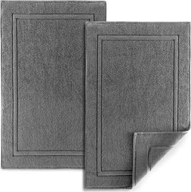 Alibi Bath Mat Floor Towel Set | 2 Pack of Super Soft & Absorbent Luxury Cotton Towels | Hotel, Spa, Shower & Bathroom Step Out of Tub Floor Mats [NOT a Bathroom Rug] |Machine Washable - Grey 22 X 34