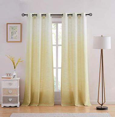 Central Park Ombre Semi Sheer Window Curtain Panel Linen Gradient Print on Rayon Blend Fabric Drapery Treatments for Living Room/Bedroom, Cream White to Yellow/Light Gold, 40" x 84", Set of 2