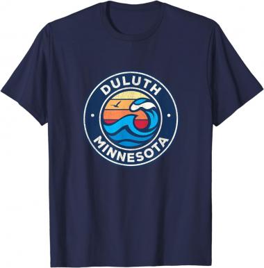 Duluth Minnesota MN Vintage Nautical Waves Design T-Shirt