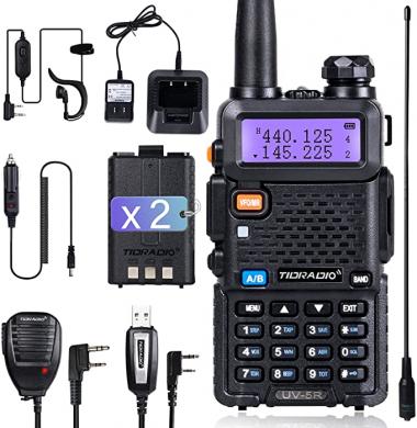 TIDRADIO UV-5R Ham Radio Handheld Walkie Talkie with Double Battery Earpiece Car Charger Hand Mic and Programming Cable Full Kit…