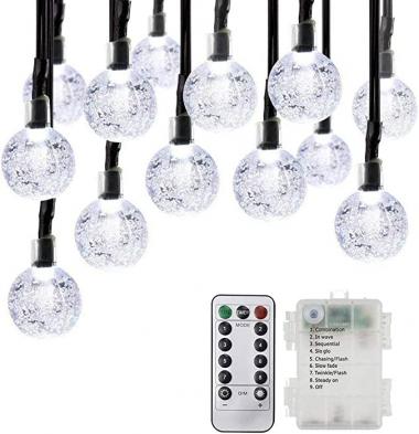 Globe String Lights Battery Operated 33 Feet 60 LED 8 Modes with Remote Control Waterproof Balls Fairy Light Decorative Lighting Indoor Outdoor Use for Yard,Lawn,Gazebo,Garden,Patio,Party (White)