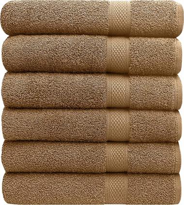 Pleasant Home Towels Set for Gym, Pool & Spa - 6 Pack – 24” x 50” - 100% Cotton - 500 GSM – Lightweight, Soft & Absorbent (Mocha)