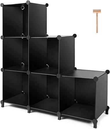 TomCare Cube Storage 6-Cube Closet Organizer Storage Shelves Cubes Organizer DIY Plastic Closet Cabinet Modular Book Shelf Organizing Storage Shelving for Bedroom Living Room Office, Black