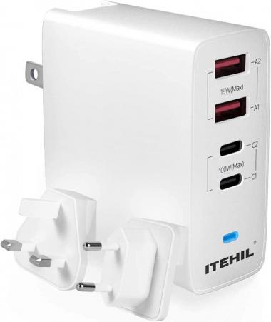 USB C Wall Charger, ITEHIL 100W 4-Port Fast PD Charger, Portable Type C Charger with Foldable Plug for iPhone 12/12 Pro Max/AirPods Max/iPad/MacBook/Samsung and More (Cable Not Included)