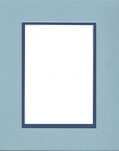 Pack of (2) 16x20 Double Acid Free White Core Picture Mats Cut for 11x14 Pictures in Sheer Blue and Royal Blue