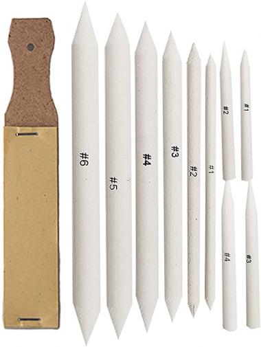 Meikeer 10 PCS Blending Stumps and Tortillions Paper Art Blenders with 1 Sandpaper Pencil Sharpener Pointer for Student Artist Charcoal Sketch Drawing Tools