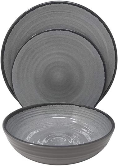 Gianna's Home 12 Piece Modern Melamine Heavyweight Plastic Dinnerware Set (Gray)