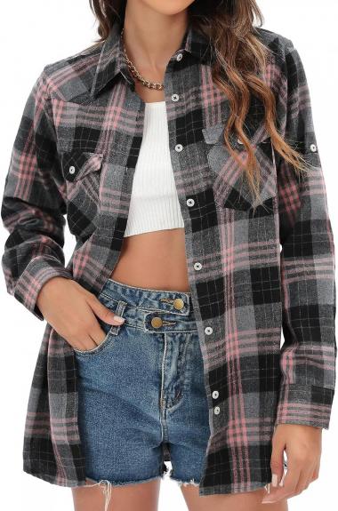 siliteelon Womens Flannel Plaid Shirts Roll Up Long Sleeve Button Down Cotton Boyfriend Casual Cuffed Blouse Shirts Tops