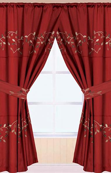 Popular Bath 780079 AUBURY, Window Curtain, Burgundy