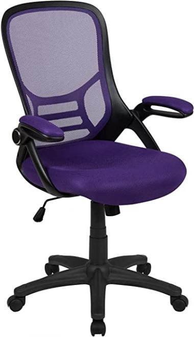 Flash Furniture High Back Purple Mesh Ergonomic Swivel Office Chair with Black Frame and Flip-up Arms