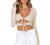 SOFIA'S CHOICE Women's V Neck Ribbed Knit Shirt Long Sleeve Tied Cutout Crop Tops