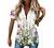 Womens 2022 Fashion Spring Tops Floral Printed Short Sleeve Button Down Shirts Casual V-Neck Pockets Blouses Tunic Top