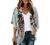 Women's Floral Print Puff Sleeve Kimono Cardigan Loose Cover Up Casual Blouse Tops