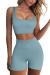 FAFOFA Workout Sets for Women 2 Piece Seamless Ribbed Crop Tank High Waist Shorts Yoga Outfits