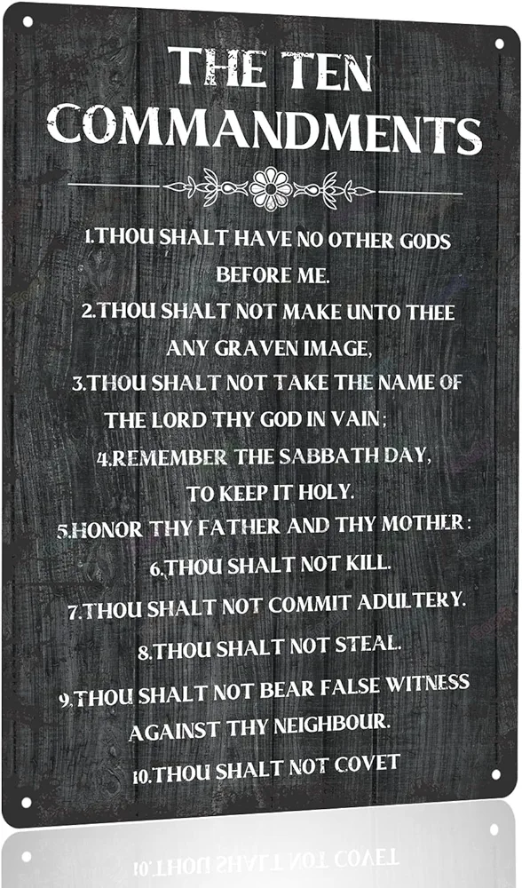 The Ten Commandments Thou Shalt Have No Other Gods Before Me Metal Hanging Sign Inspirational Signs Gift Farmhouse Rustic Wall Art Home Office Living Room Wall Decoration 12 x 8 Inches…