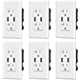 ELEGRP USB Charger Wall Outlet, Dual High Speed 4.0 Amp USB Ports with Smart Chip, 20 Amp Duplex Tamper Resistant Receptacle Plug, Wall Plate Included, UL Listed (6 Pack, Glossy White)