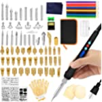 110PCS Wood Burning Kit, Professional Pyrography Kit Wood burning Tool Set DIY LCD Display Wood Burning Pen Burner Adjustable Temperature for Embossing Carving Soldering Tips