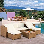 EROMMY 7 Pieces Patio Furniture Set, Modular Outdoor Rattan Conversation Set with 8 Positions Adjustable Bracket，All-Weather PE Wicker Sectional Sofa for Garden, Backyard, Deck, Beige