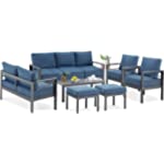 AECOJOY Aluminum Outdoor Furniture Set with Ottomans, 7-Piece Garden Aluminum Conversation Set, Patio Sectional Sofa Set with Removable Cushions and Coffee Table for Balcony, Garden, Blue