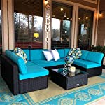 Kinsunny Peach Tree 7 PCs Outdoor Patio Furniture Sets PE Rattan Wicker Sofa Sectional Furniture Set with 2 Pillows and Tea Table