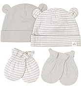 Just Born Baby Girls'' 4-Piece Caps & Mittens Set