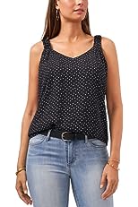 Women's Dot-Print Ruffled-Strap Tank Top (Rich Black, Small)