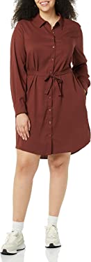 Daily Ritual Women's Georgette Fluid Drape Long-Sleeve Button Down Shirt Dress