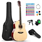 Moukey 41&quot; Acoustic Guitar for Beginner Adult Teen Full Size Guitarra Acustica with Chord Poster, Gig Bag, Tuner, Picks, Nylon Strings, Capo, Cloth, Strap Right Hand - Natural