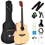 Acoustic-Electric Guitar Full Size 41 Inch Dreadnought Cutaway Electric Acoustic Guitar Bundle for Beginners Adults Teens, Gloss Natural, by Vangoa