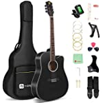 Acoustic Guitar 41 Inch Black Acoustic Guitar for Adult Dreadnought Full Size Acoustic Guitar Cutaway Starter Bundle Kit for Beginner , by Vangoa