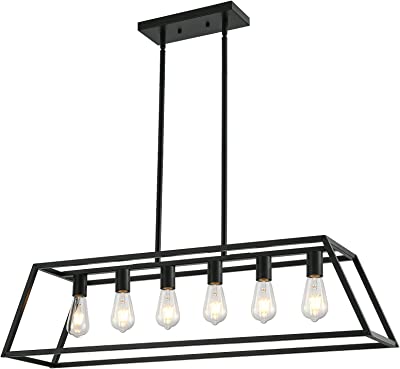 Xilicon Farmhouse Chandelier Rectangle Black 6 Light Dining Room Lighting Fixtures Hanging,Kitchen Lighting Pendant Lights Contemporary Modern Ceiling Light Living Room Foyer Bar