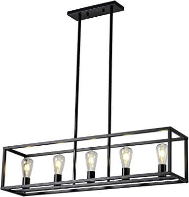 XILICON 5 Light Dining Room Chandelier Farmhouse Kitchen Island Black Shade Modern Industrial Pendant Lighting Shade for Kitchen Hallway Bar Dining Room Restaurant