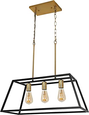 Black Modern Kitchen Island Lighting Farmhouse Chandelier Industrial Ceiling Light Fixtures for Kitchen, Dining Room, Living Room, Bar, Foyer (3-Light , Black & Brass)