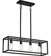 Black Kitchen Island Lighting, 4 Lights Industrial Vintage Chandelier, Modern Linear Rectangular ...