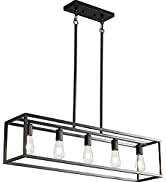 Black Farmhouse Kitchen Island Lighting, Modern Industrial Chandelier, 5-Light Linear Rectangular...