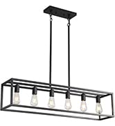 Black Farmhouse Kitchen Island Lighting, Modern Industrial Chandelier, 6-Light Linear Rectangular...