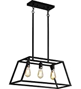 Black Kitchen Island Lighting, 3-Light Farmhouse Chandeliers, Modern Industrial Linear Rectangle ...