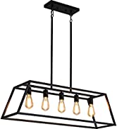 Black Kitchen Island Lighting, 5-Light Farmhouse Chandeliers, Modern Industrial Linear Rectangle ...