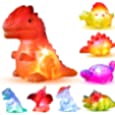 Bakatatoyz 8 Pack Light up Floating Dinosaur Bath Toy Set, Flashing Color Changing Light in Water, Dino Bathtub Bathroom tub Pool Toy for Baby Infant Kid Toddler Child Boy Girl Preschool in Christmas