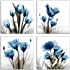 Flower Canvas Prints Wall Art Decor 4 Panels Blue Elegant Tulip Artwork Simple Life Picture for Living Room Bedroom Home Salo