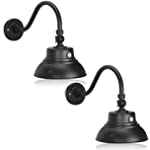 2 Pack - 10in. Black Gooseneck Barn Light LED Fixture for Indoor/Outdoor Use - Photocell Included - Swivel Head - 25W - 2000lm - Energy Star Rated - ETL Listed - Sign Lighting - 3000K (Warm White)