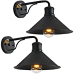 PTRWOROA Dusk to Dawn Sensor Wall Sconce Outdoor Lighting Fixture, Industrial Outdoor Barn Light Matte Black Exterior Wall Sconce for Patio,Doorway,Porch,Entryway,Garage, 2 Pack