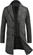 COOFANDY Men's Wool Blend Coat with Detachable Plaid Scarfs Notched Collar Single Breasted Pea Coat