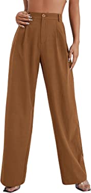 SweatyRocks Women's Casual Wide Leg High Waisted Button Down Straight Long Trousers Pants