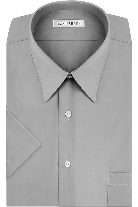 Men's Short Sleeve Dress Shirt Regular Fit Poplin Solid