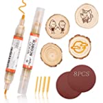 2Pcs Scorch Marker Pen Wood Burning Pen with 4 Wood Chips and 2 Sandpapers, SMFANLIN Double Ended Chemical Wood Burned Marker Pen Set for DIY Crafts Projects, Suitable for Artists, Beginners