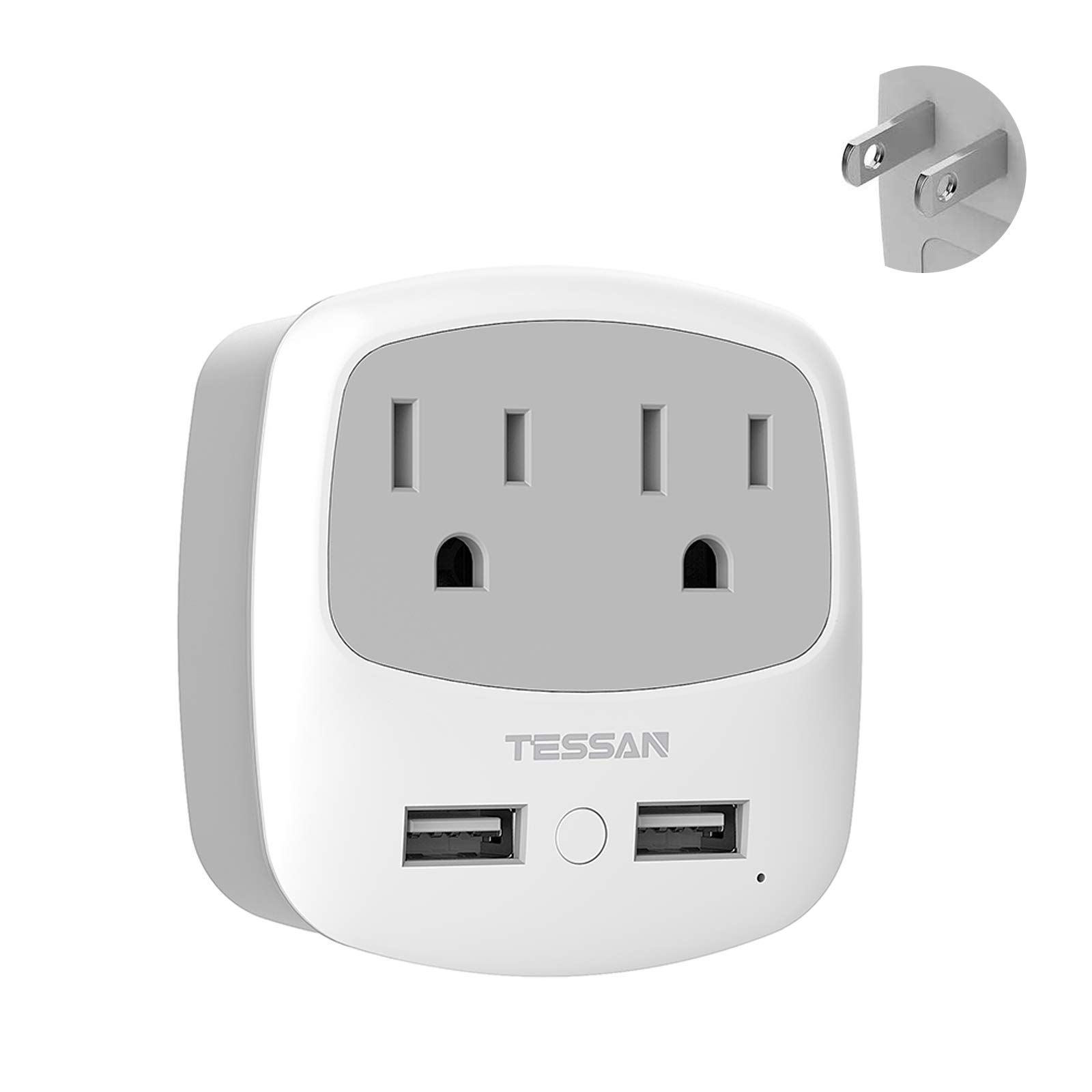 TESSAN 3 to 2 Prong USB Outlet Plug, Japan Power Adapter with 2 Wall Charger Extender Cruise Ship Accessories, Travel Multi Plug Adaptor for US to Japanese, Type A Plug Splitter