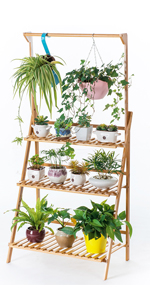 Bamboo 3-Tier Hanging Plant Stand Planter Shelves Flower Pot Organizer Rack