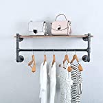 Industrial Pipe Clothing Rack Wall Mounted with Real Wood Shelf,Pipe Shelving Floating Shelves Wall Shelf,Rustic Retail Garment Rack Display Rack Cloths Rack,36in Steam Punk Commercial Clothes Racks